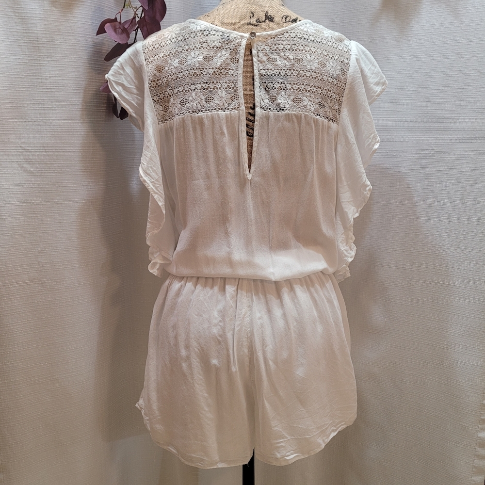 American Eagle Flutter Sleeve White Lace Romper - Picture 3 of 6